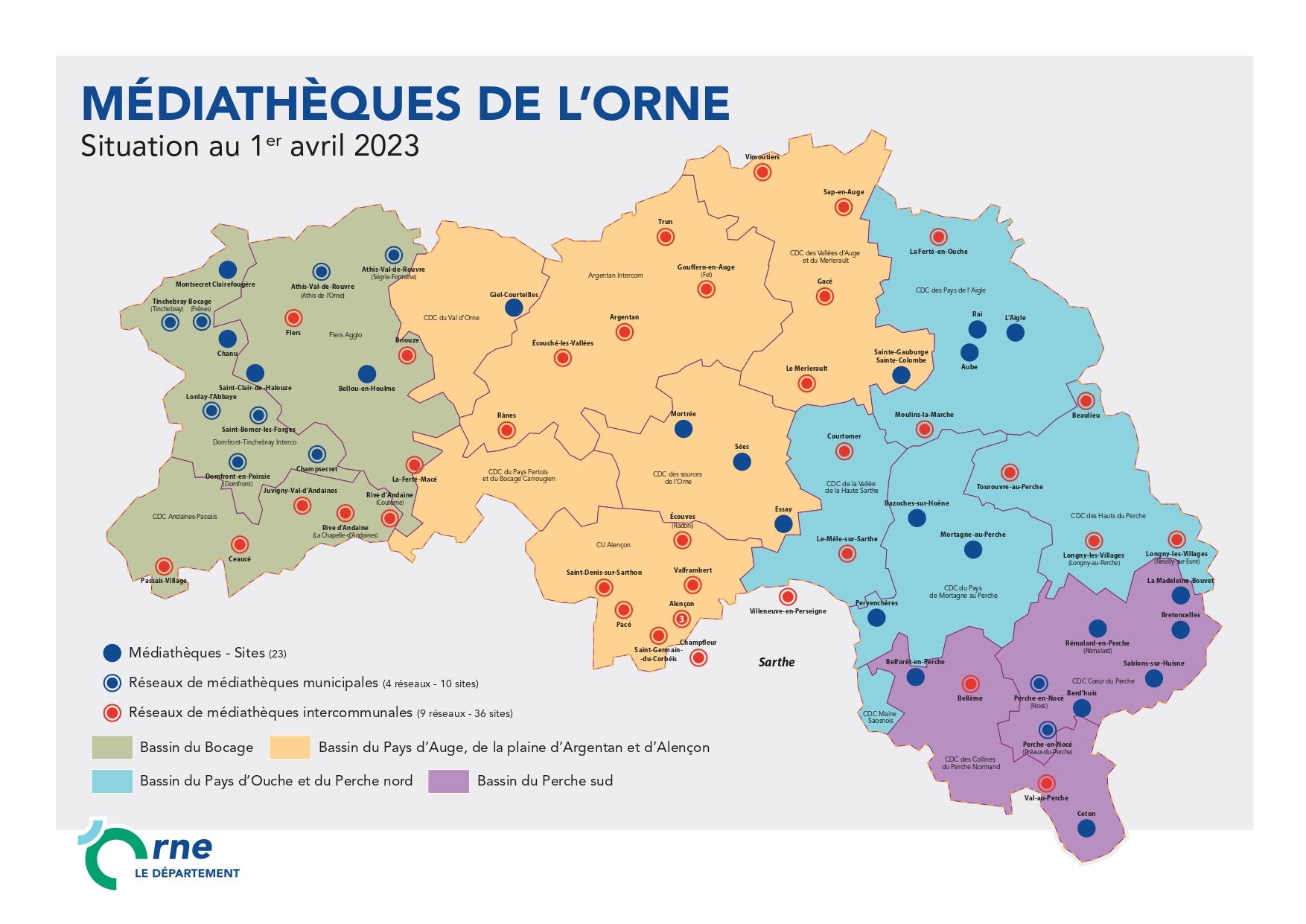 Carte de l'Orne avec un lien menant à la page Les médiathèques de l'Orne